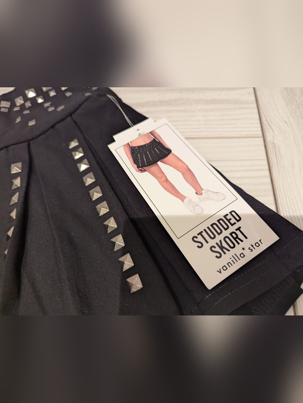 Black Studded Pleated Skirt With Shorts - Picture 2 of 5